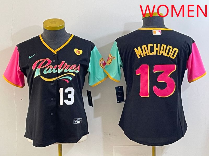 Women San Diego Padres 13 Machado Black City Edition 2025 Nike MLB Jersey style 9